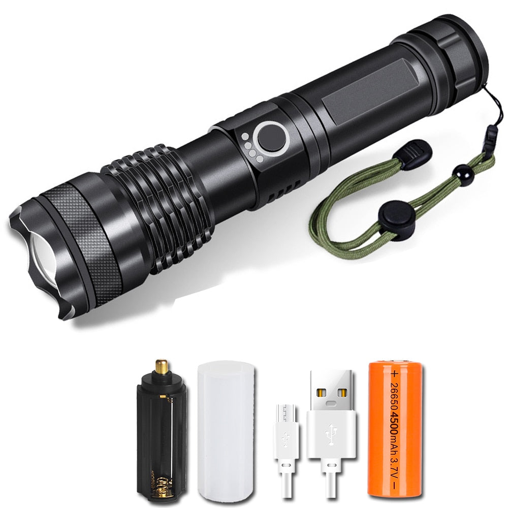 XHP70 Super Powerful Rechargeable Led Torch Variable Focus 30W Flashlight Tactical Lantern Long Shot Torch for Camping Emergency