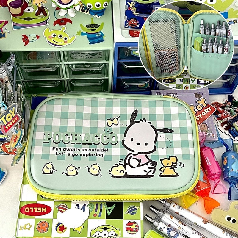 Sanrioed Hello Kitty Plush Pencil Case My Melody Cinnamoroll Purin Cartoon Storage Bag Large Capacity Makeup Bag Stationery Gift