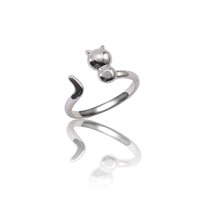 Cat Ear Finger Rings Open Design Cute Footprints Fashion Jewelry Ring For Women Young Girl Child Gift Adjustable Animal Ring