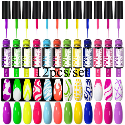 MEET ACROSS 6/12Pcs Nail Liner Gel Set Line Polish Gel Kit Nail Art Design For UV Paint Nail Drawing Polish DIY Painting Varnish