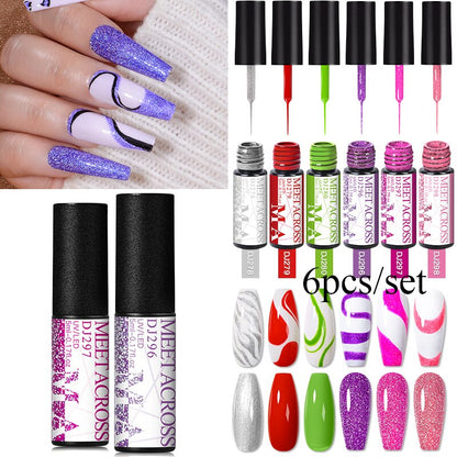 MEET ACROSS 6/12Pcs Nail Liner Gel Set Line Polish Gel Kit Nail Art Design For UV Paint Nail Drawing Polish DIY Painting Varnish