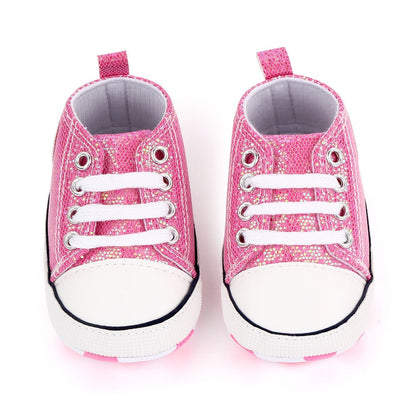 2023 Newborn Sequined Canvas Baby Sneakers Baby Shoes Baby Boys Girls Shoes Baby Toddler Shoes Soft Sole Non-slip Baby Shoes