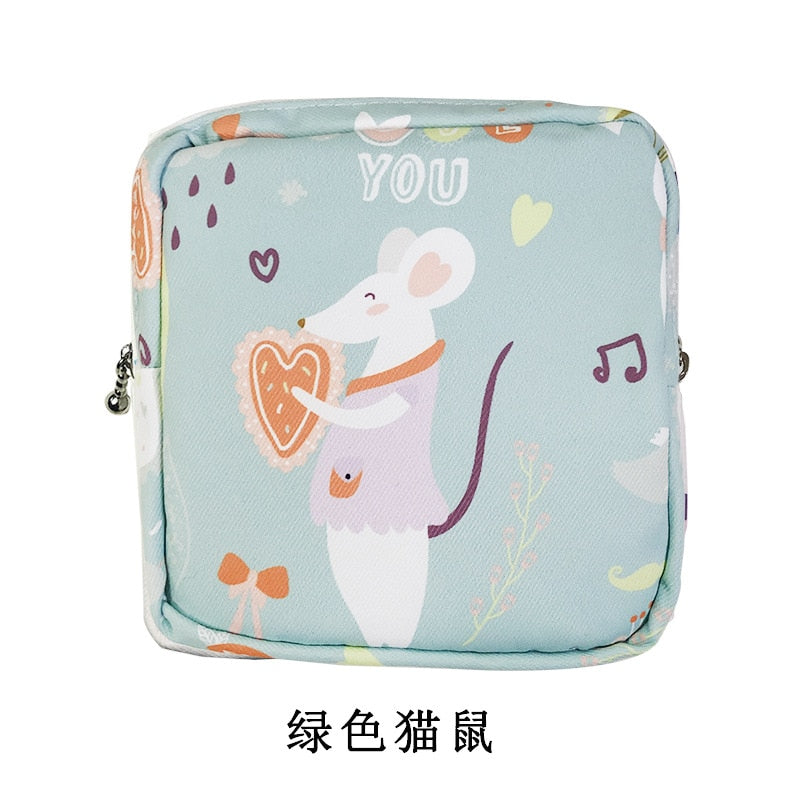 Women Girls Kawaii Cosmetic Makeup Tampon Bear Napkin Pouch Storage Bag Coin Purse Sanitary Pads Bag Mini Data Cables Organizer