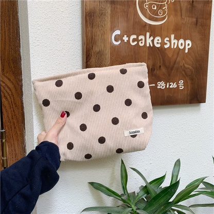 Japanese Style Corduroy Cosmetic Bag Women Handbags Purses Smile&amp;Dots Makeup Organizer Storage Makeup Bag Girls Pencil Case Bags