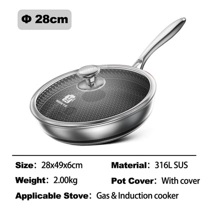 MOEYE Frying Pan 316L Stainless Steel Pan 28/30/32 Kitchen Nonstick Pan Cooking Skillet Kitchen Nonstick Skillet Induction Pan