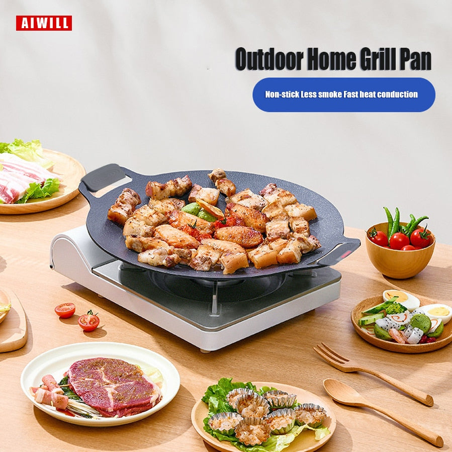 Non-stick Grilling Pan BBQ Baking Dishes Pans Multi-purpose Induction Cooker for Outdoor Camping Kitchen Bakeware Household Tool