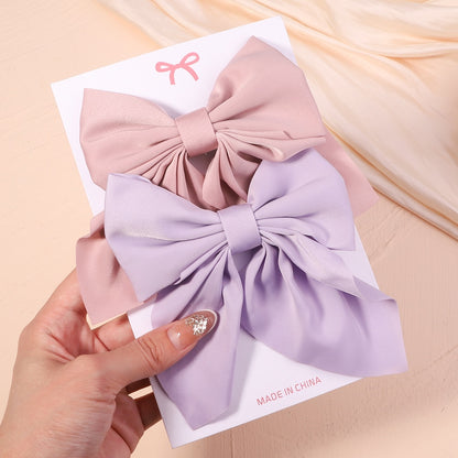 2Pcs/set Women Girls Sweet Solid Bowknot Hair Clips Print Bows Hairpins Ribbon Barrettes Duckbill Clip Headwear Hair Accessories