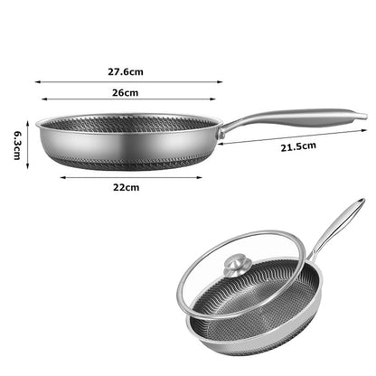 LMETJMA Stainless Steel Frying Pan Nonstick Honeycomb Fry Pan With Lid Induction Ceramic Electric Gas Cooktops Compatible KC0480