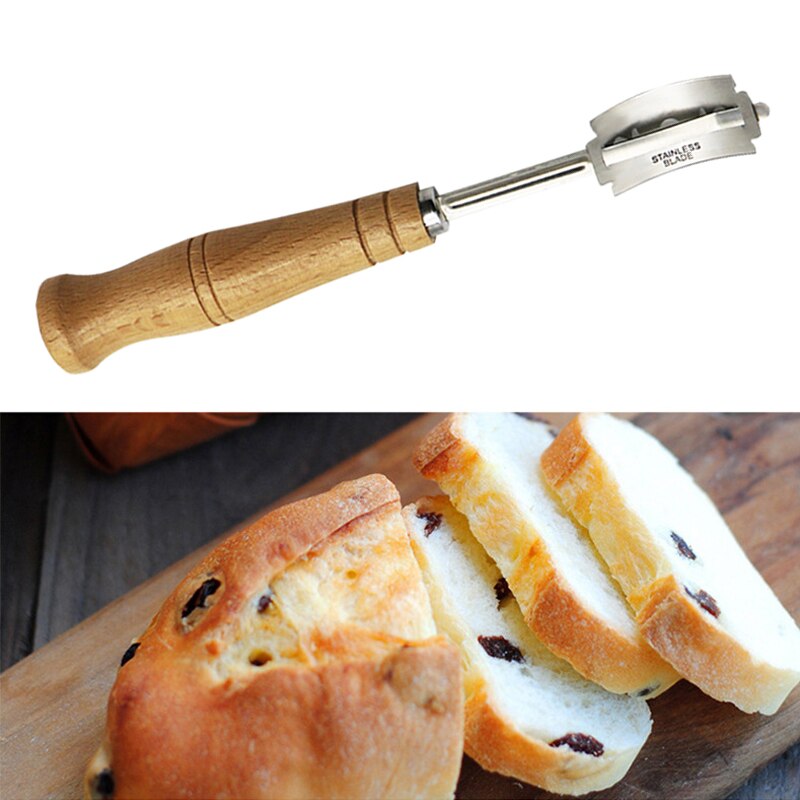 Wooden Bread Lame Tools Bakery Scraper Bread Knife/Slicer/Cutter Dough Breads Scoring Lame with Blades Arc Curved Knife