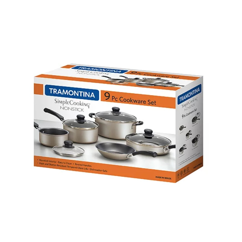 Tramontina 9-Piece Non-Stick Cookware Set, Champagne cooking pots set  cookware  casserole