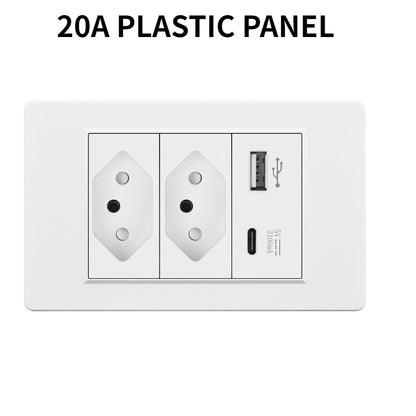 20A Brazil/US/Italy/Chile Plug Wall Sockets USB Type C Pressure Switch Plastic/ Tempered Glass 118 Panel Outlets Home Office