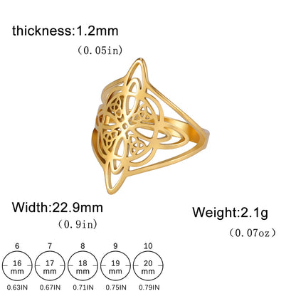 Witch Knot Stainless Steel Ring Wiccan Cross Celtics Knot Women Rings Witchcraft Good Luck Protection Amulet New Year 2023 Gifts