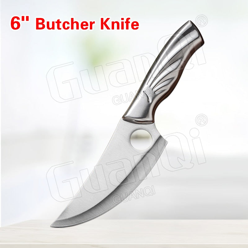 Handmade Forged Stainless Steel Kitchen Knife Cleaver Chinese Butcher Boning Knife Pig Beef Cutting Knife with Knife Wood Handle