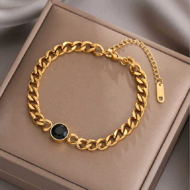 DIEYURO 316L Stainless Steel Fashion Link Chain Bangle Bracelet for Women Exquisite Gold Color Bracelet Jewelry Girl Gift брелок