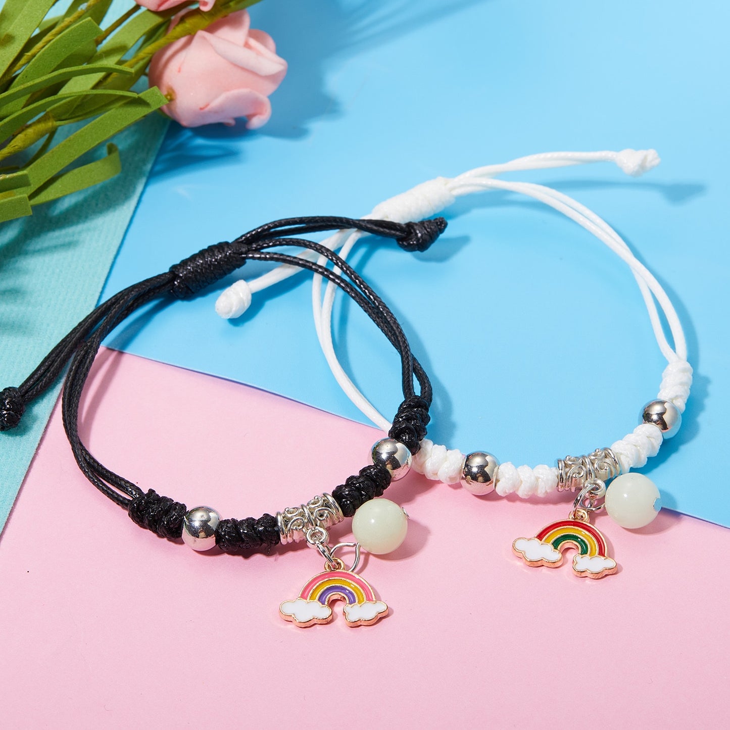 2023 Luminous Cat Star Moon Bracelet Couple Charm Handmade Adjustable Rope Matching Friend Bracelet Infinite Love Jewelry Gifts