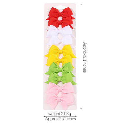 10Pcs/Set New Cute Solid Ribbon Bowknot Hair Clips for Baby Girls Handmade Bows Hairpin Barrettes Headwear Kids Hair Accessories