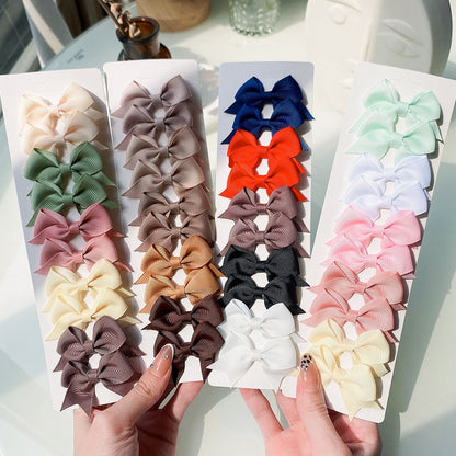 10Pcs/Set New Cute Solid Ribbon Bowknot Hair Clips for Baby Girls Handmade Bows Hairpin Barrettes Headwear Kids Hair Accessories