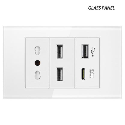 20A Brazil/US/Italy/Chile Plug Wall Sockets USB Type C Pressure Switch Plastic/ Tempered Glass 118 Panel Outlets Home Office