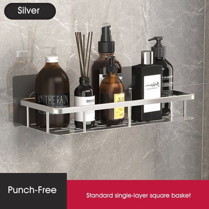 Punch-free Bathroom Shelf Shelves Wall Mounted Shampoo Storage Rack For Kitchen Holder Square Aluminum Bath Organizer Accessorie