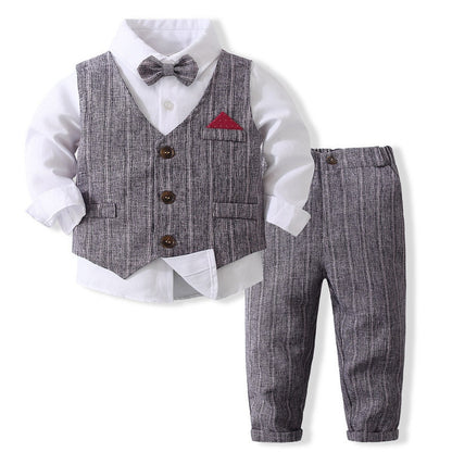 Kids Boy Gentleman Clothing Set Long Sleeve Shirt+Waistcoat+Pants Toddler Boy Outfits for Wedding Party Dress Outfits