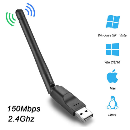 150Mbps MT7601 Wireless Network Card Mini USB WiFi Adapter LAN Wi-Fi Receiver Dongle Antenna 802.11 b/g/n for PC Windows