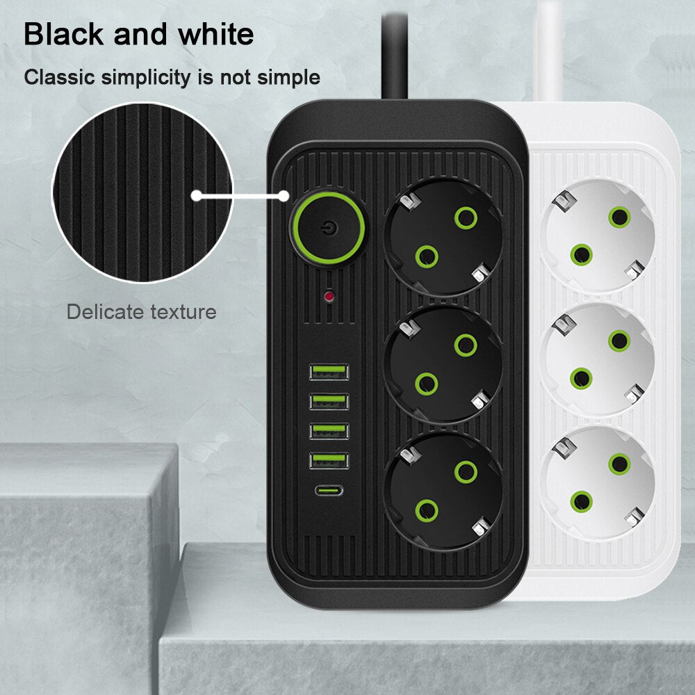 EU Plug Multiprise Power Strip Extension Cable 6 AC Outlets Electrical Socket Network Filter With 4 USB C PD Fast Smart Charging