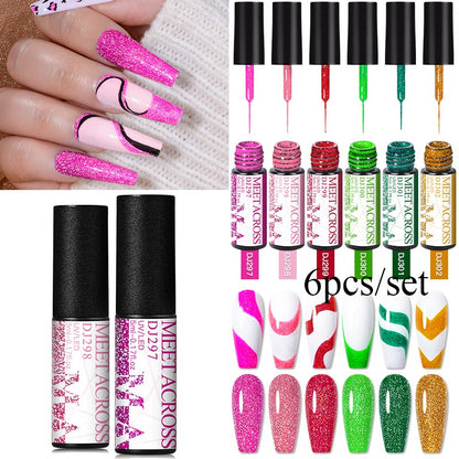 MEET ACROSS 6/12Pcs Nail Liner Gel Set Line Polish Gel Kit Nail Art Design For UV Paint Nail Drawing Polish DIY Painting Varnish