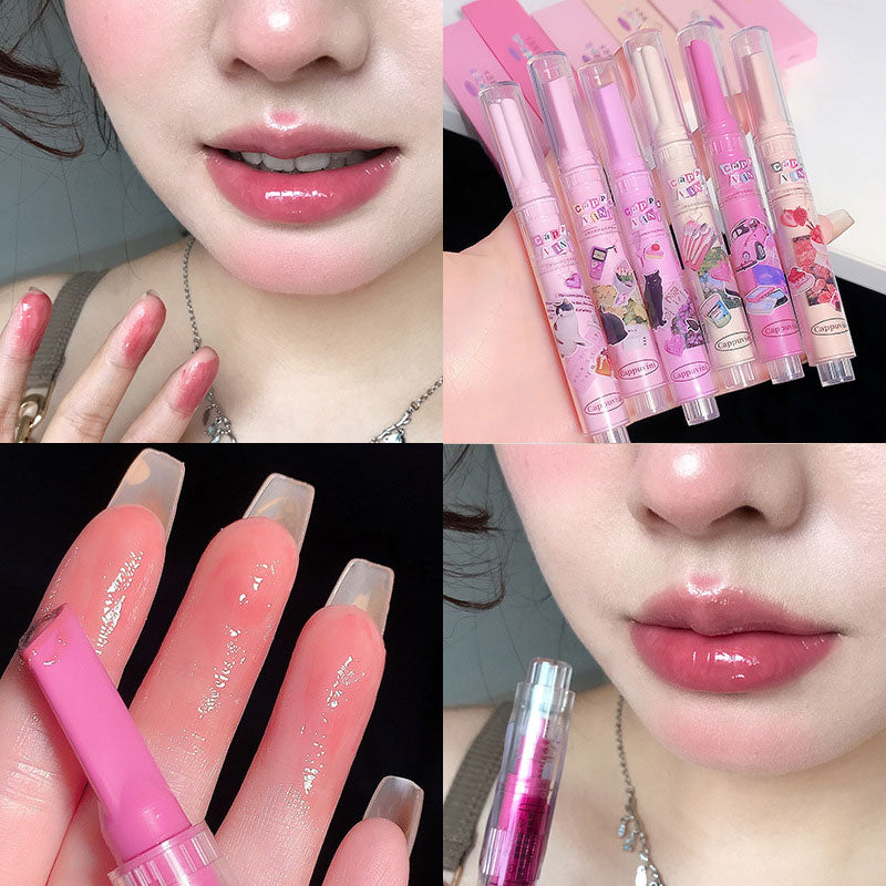 FLORTTE Love Shape Lipstick Flower Jelly Water Lip Gloss Clear Light Hydrating Lip Tint Non-stick Cup Korea Cosmetic