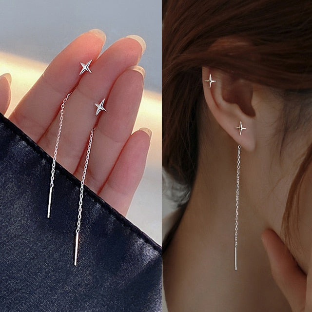Trend Simulation Pearl Long Earrings Female Moon Star Flower Rhinestone Wedding Pendant Earrings Fashion Korean Jewelry Earrings