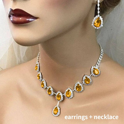 Bohemian Geometric Red Crystal Bridal Wedding Jewelry Sets For Women Statement Rhinestone Gold Color Clavicle Luxury Jewelry