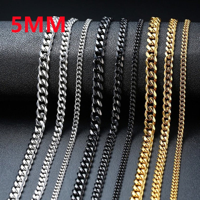 Fashion New Figaro Chain Necklace For Men Punk Silver Color Stainless Steel Long Necklace Men Hip Hop Jewelry Gift
