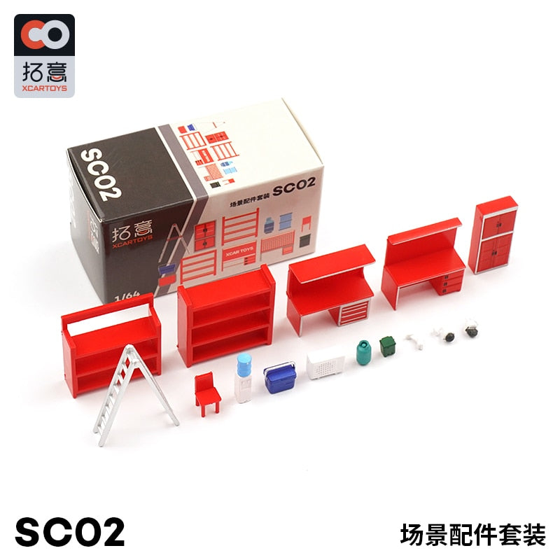Xcartoys 1/64 Model Car Diorama Mini Repair Shop Kit Simulation Equipment Plastic Model Scene Accessories Toys Sets