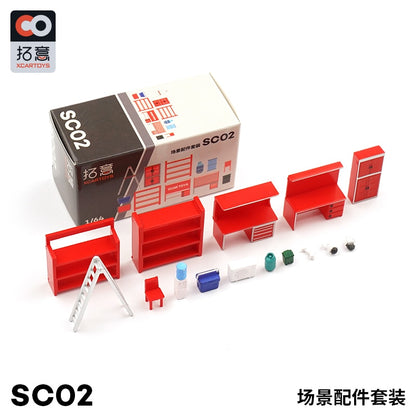 Xcartoys 1/64 Model Car Diorama Mini Repair Shop Kit Simulation Equipment Plastic Model Scene Accessories Toys Sets