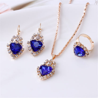 Exquisite Double Heart Necklace Earrings Bracelet Jewelry Set Charm Ladies Jewelry Fashion Bridal Accessory Set Romantic Gifts