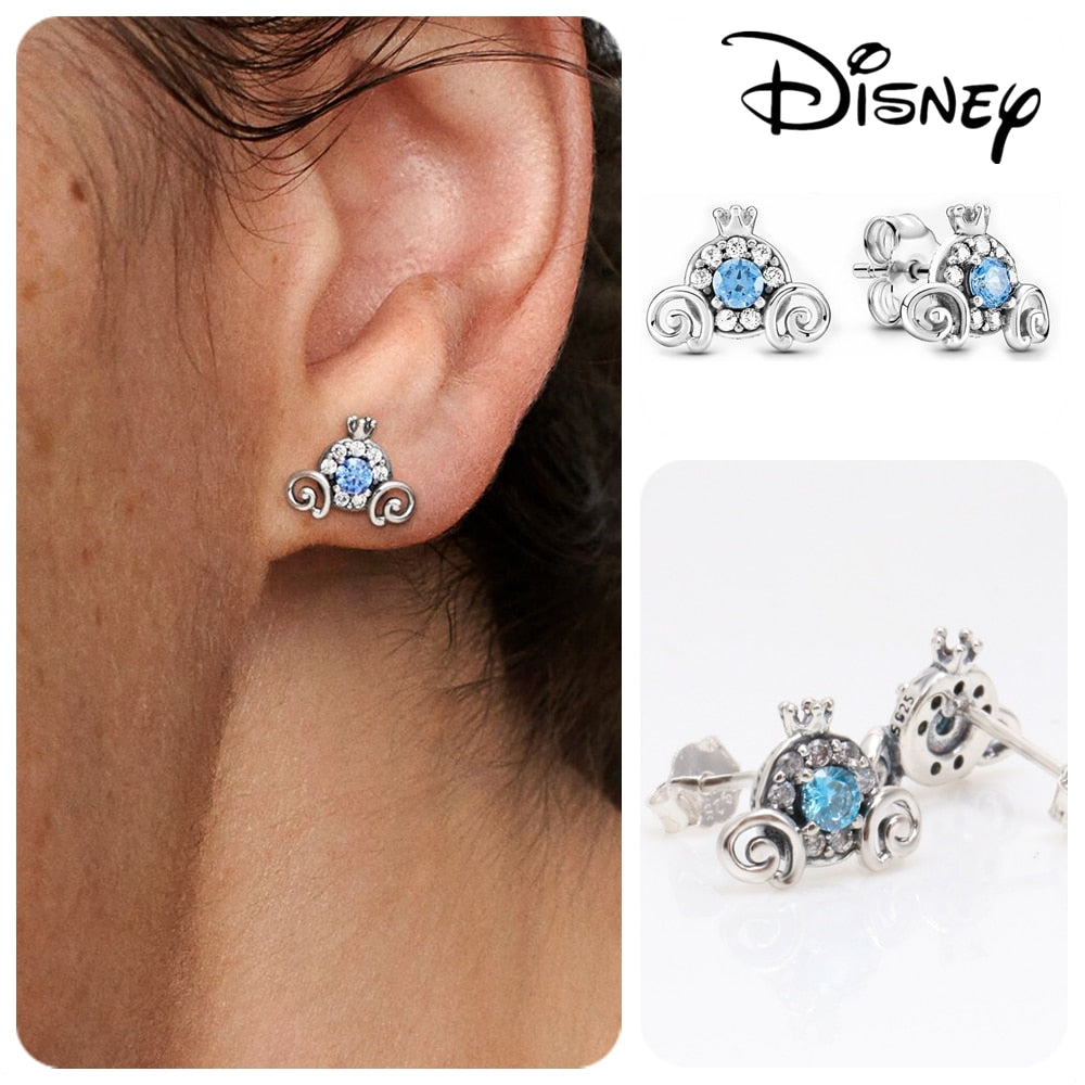 Disney Mickey Mouse Earring 925 Silver Heart Earring Pumpkin Coach Stud Earrings Silver Women Star Butterfly Earrings Jewelry