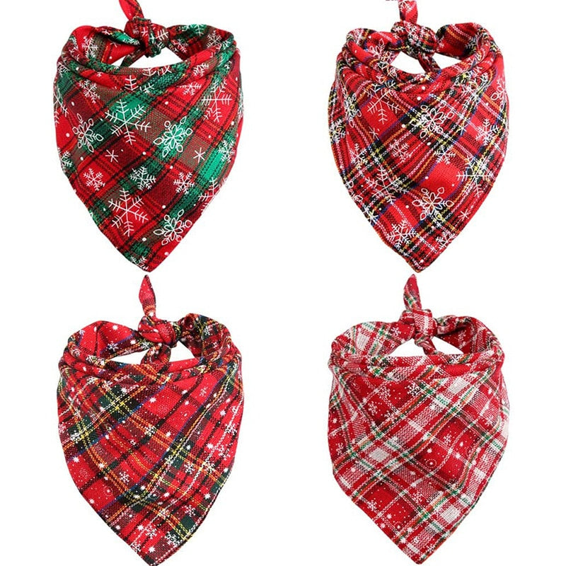 Dog Bandanas Large Pet Scarf Christmas Snow Print Dog Cotton Plaid WashableBow ties Collar Cat Dog Scarf Large Dog Accessories