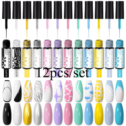 MEET ACROSS 6/12Pcs Nail Liner Gel Set Line Polish Gel Kit Nail Art Design For UV Paint Nail Drawing Polish DIY Painting Varnish