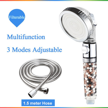 ZhangJi Bathroom 3-Function SPA Shower Head with Switch Stop Button high Pressure Anion Filter Bath Head Water Saving Shower