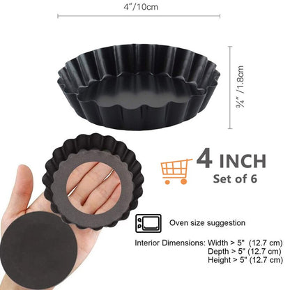 6pcs Non-Stick Tart Quiche Flan Pan Molds Round Square 4 Inch Carbon Steel Cake Baking Form with Removable Bottom Bakeware Tools