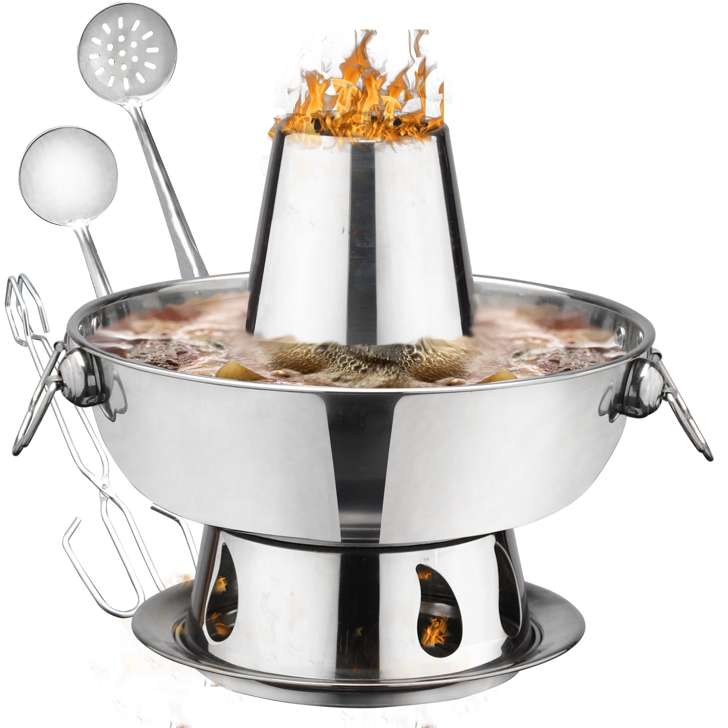 1.8 Liters High Quality  Stainless Steel Hot Pot, Chinese Fondue Lamb Chinese Charcoal Hotpot Outdoor Cooker Picnic Cooker