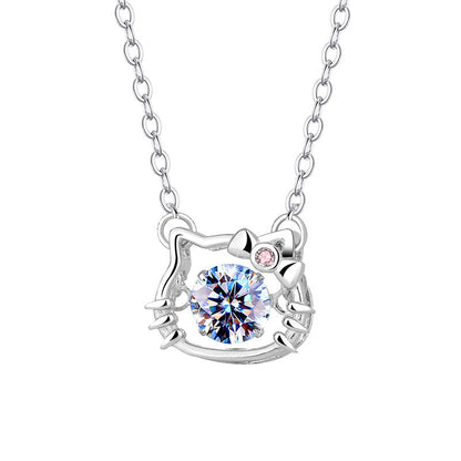 Lovely Cartoon Hellokitty Sanrio Anime Kids Chain Necklaces Cute Hollowed Kitty Crystal Necklace for Women Girls Birthday Gift