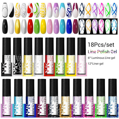 MEET ACROSS 6/12Pcs Nail Liner Gel Set Line Polish Gel Kit Nail Art Design For UV Paint Nail Drawing Polish DIY Painting Varnish