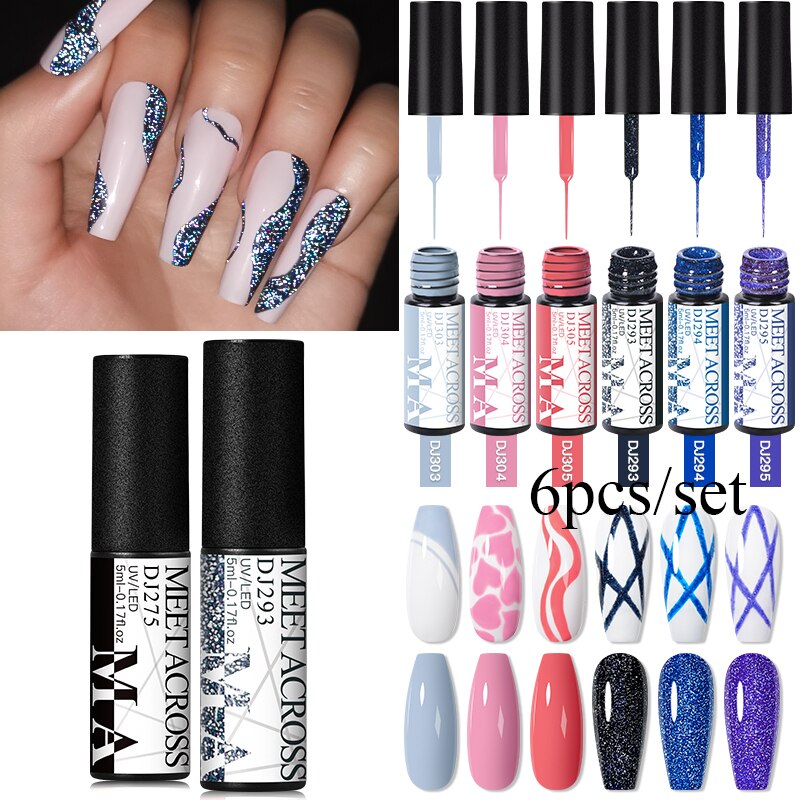 MEET ACROSS 6/12Pcs Nail Liner Gel Set Line Polish Gel Kit Nail Art Design For UV Paint Nail Drawing Polish DIY Painting Varnish