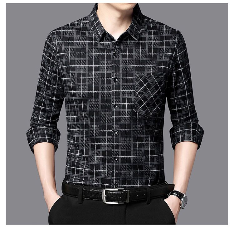 Fashion Men Vintage Long Sleeve Plaid Shirt Spring Autumn New Male Clothes Pocket Lapel Korean Business Loose Cotton Tops 2023