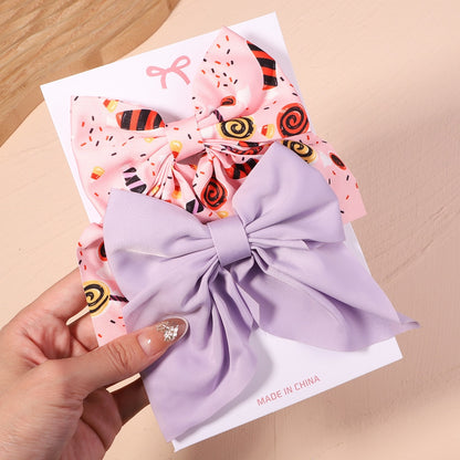 2Pcs/set Women Girls Sweet Solid Bowknot Hair Clips Print Bows Hairpins Ribbon Barrettes Duckbill Clip Headwear Hair Accessories