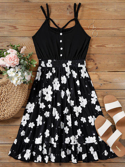 Women's Button Cutout Printed Dress A-Line Dress Fashion Floral Dot 3D Print Sleeveless Spring Summer Casual Everyday Dress 2023