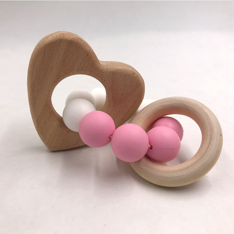 Wooden Baby Bracelet Animal Shaped Jewelry Teething For Baby Organic Wood Silicone Beads Baby Rattle Stroller Accessories Toys