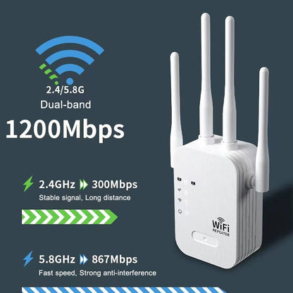 1200Mbps WiFi Repeater Wireless WIFI Extender WiFi Booster 5G 2.4G Dual-band Network Amplifier Long Range Signal WiFi Router