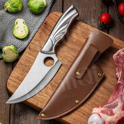 Handmade Forged Stainless Steel Kitchen Knife Cleaver Chinese Butcher Boning Knife Pig Beef Cutting Knife with Knife Wood Handle