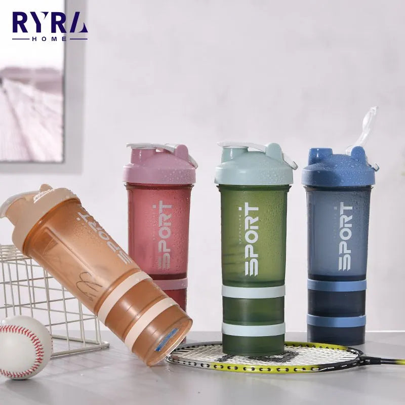 Sports Water Bottle 500ML Protein Shaker Outdoor Travel Portable Juice Cup With Powder Case Coffee Mugs Leak Proof Drink Bottle